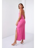 Smooth maxi dress on straps with a slit, pink 110570 - Online store - Boutique